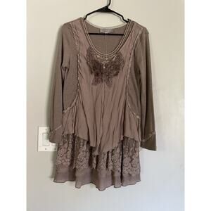 Pretty Angle Tunic Fairy Core Lace Flowy Draped Whimsigoth Linen Boho Sz S